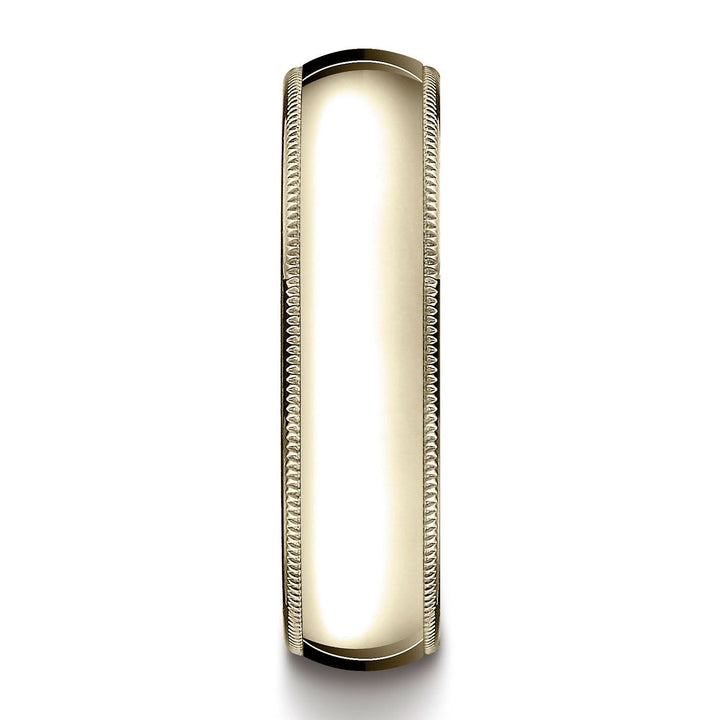 แหวนทองคำ 14k สีเหลือง ขนาด 6 มม. โค้งนูนเล็กน้อย น้ำหนักเบามาก ใส่สบาย พร้อมลายมิลเกรน