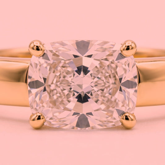 Cushion Bold Band Solitaire, in 14K Rose Gold, prong setting – front view | RockHer