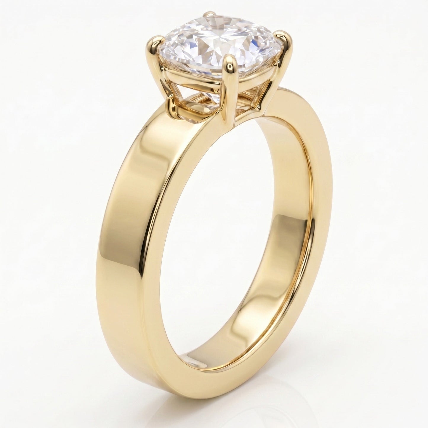 Cushion Bold Band Solitaire, in 18K Yellow Gold, prong setting – side profile | RockHer