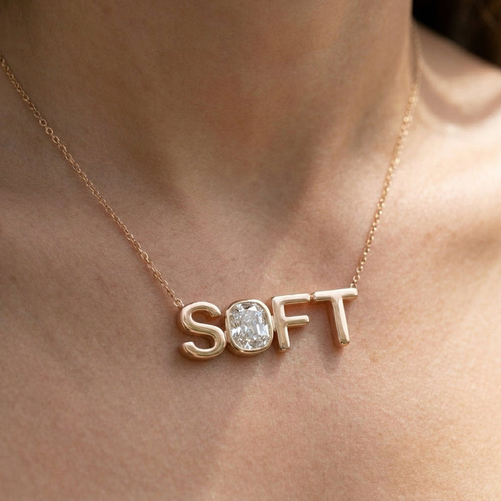 SOFT lab-grown diamond necklace in 14K Rose Gold, worn on neck