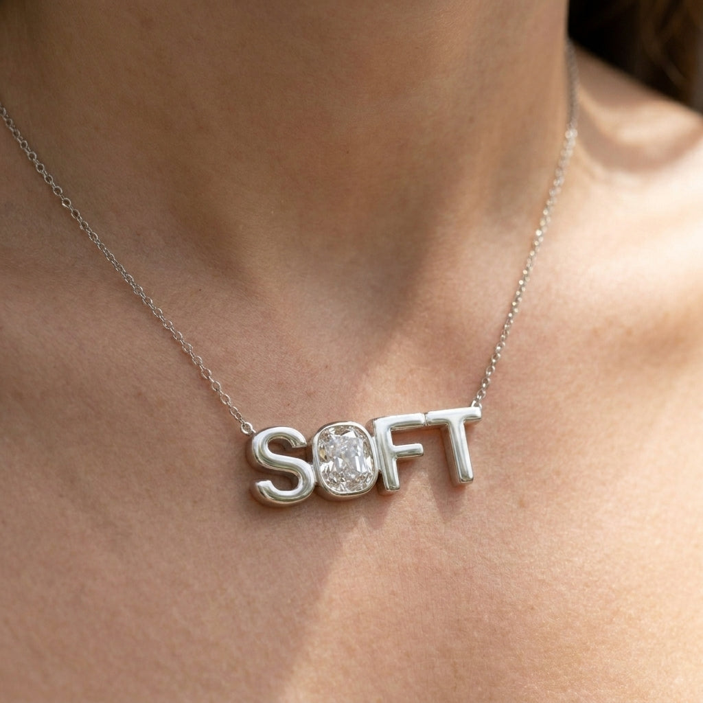 SOFT lab-grown diamond necklace in Platinum, worn on neck