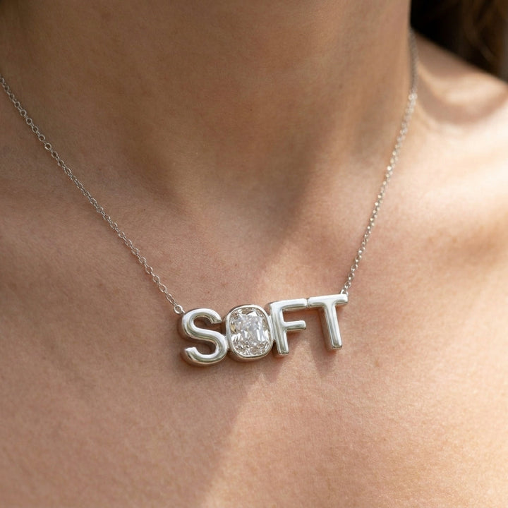 SOFT lab-grown diamond necklace in Platinum, worn on neck