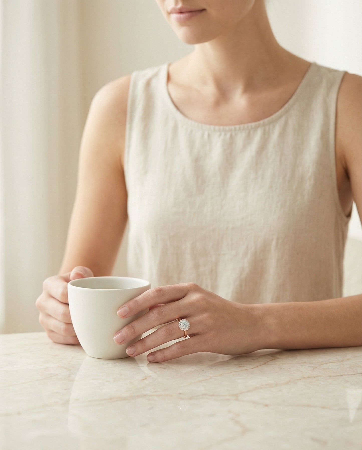 Round Brilliant, Square Halo Secret Stone, in 14K Rose Gold – lifestyle shot | RockHer