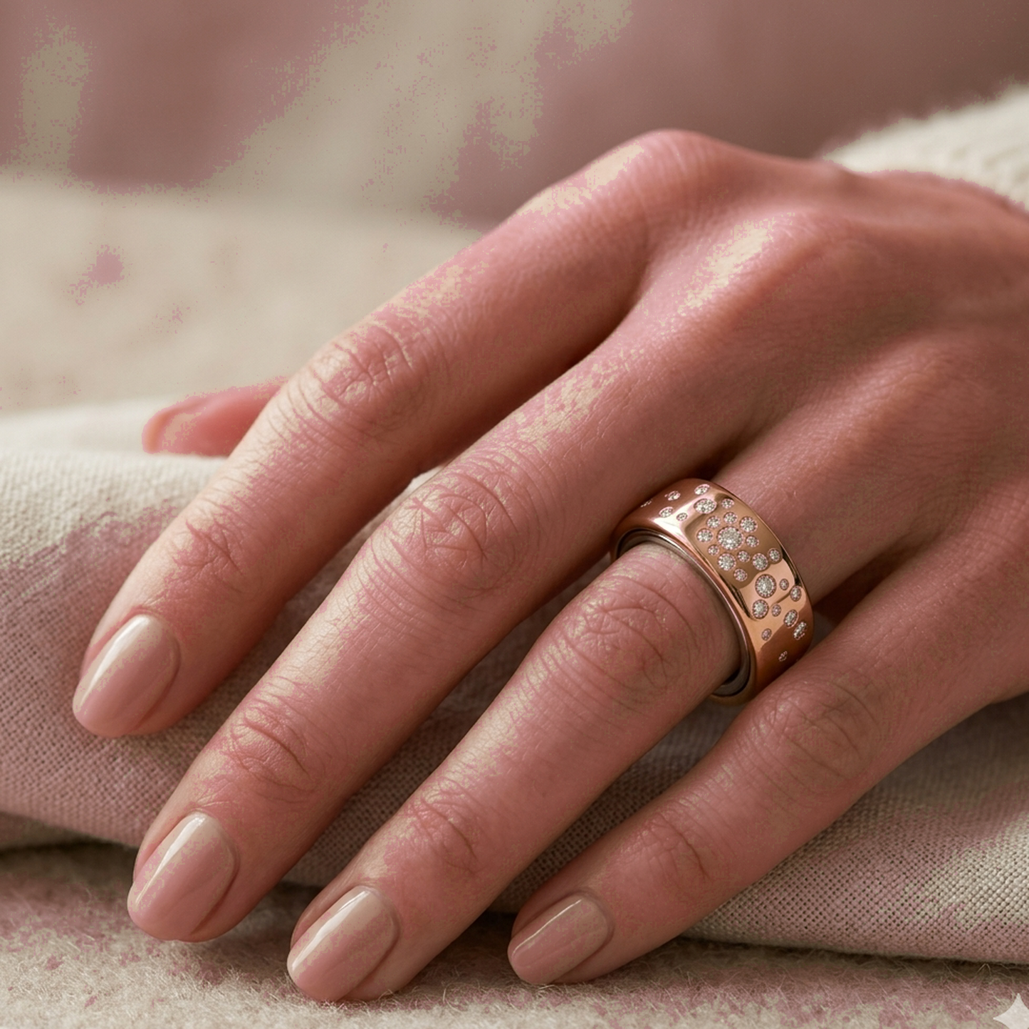 Starburst Diamond Cover for Oura Ring, in 14K Rose Gold – lifestyle shot | RockHer
