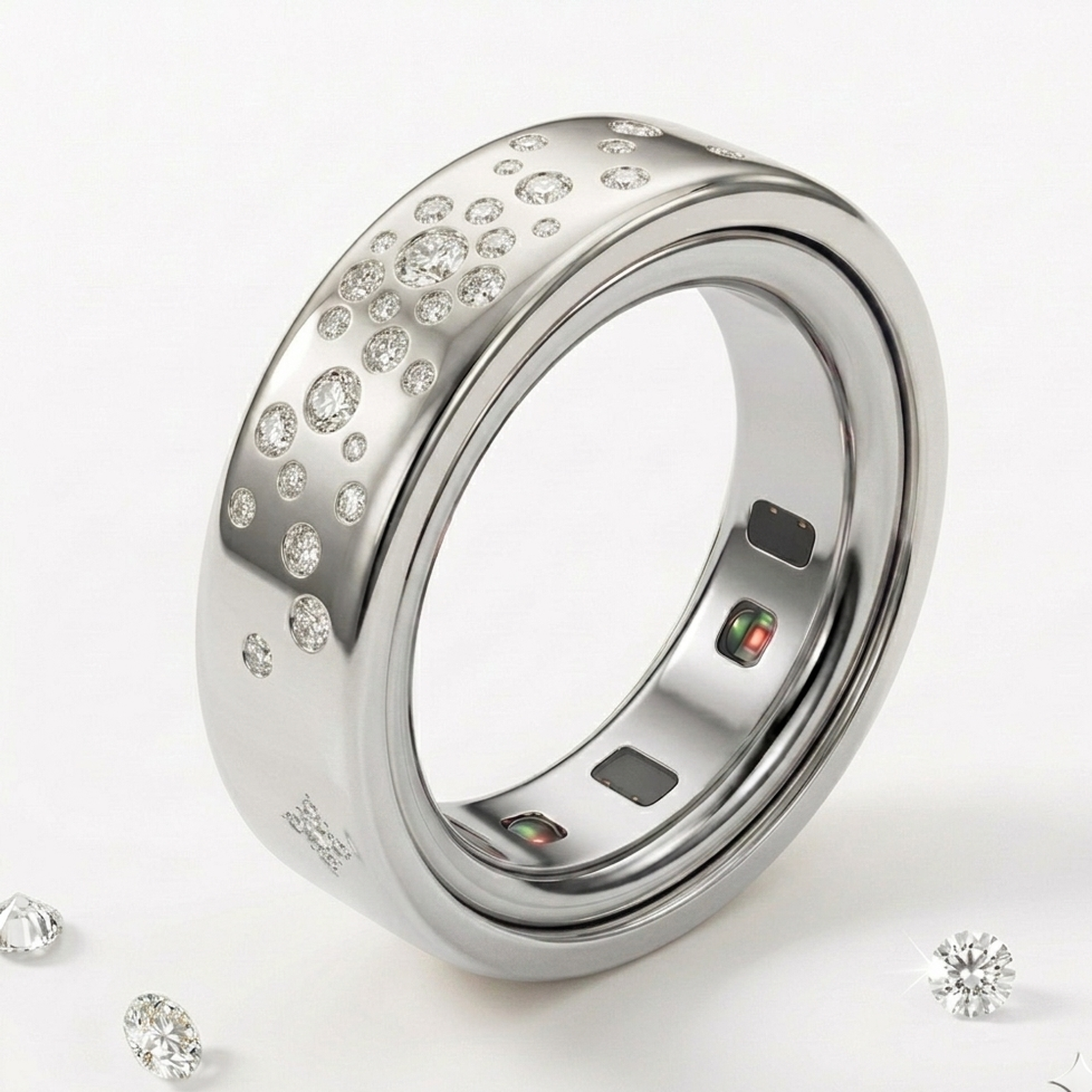 Starburst Diamond Cover for Oura Ring, in 14K White Gold – detail view | RockHer