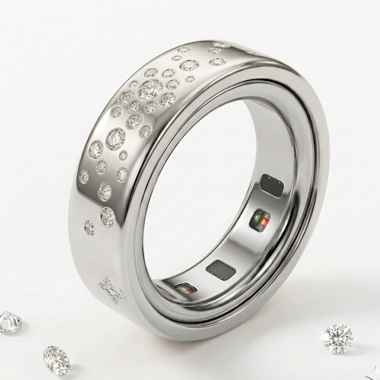Starburst Diamond Cover for Oura Ring, in 14K White Gold – detail view | RockHer