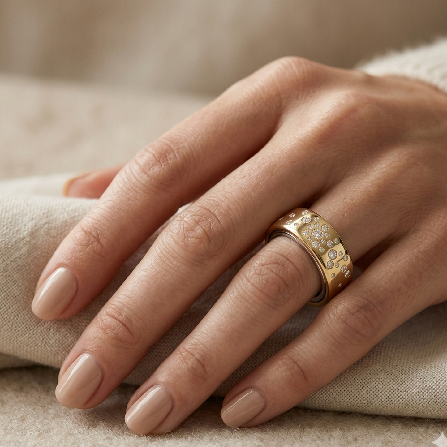 Starburst Diamond Cover for Oura Ring, in 14K Yellow Gold – lifestyle shot | RockHer