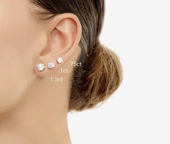 Natural Diamond Round Brilliant Three Prong Martini Stud Earrings in Platinum, 2 ct. t.w., in 950 - Platinum | RockHer