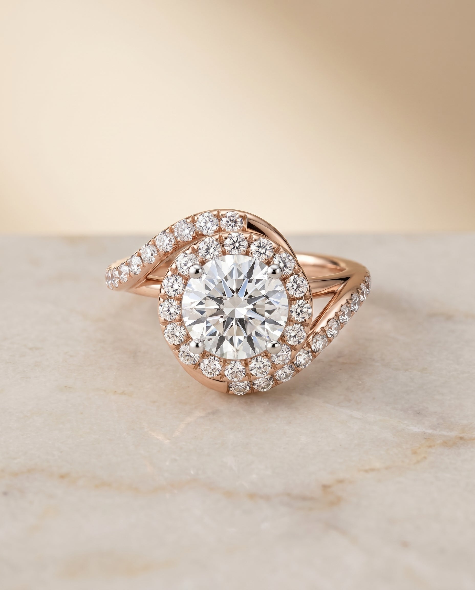 Ariana Select Swirl Twist Pave Halo in 14K Rose Gold – view 1