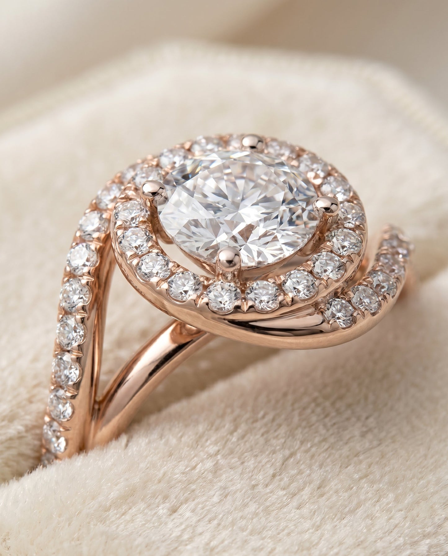 Ariana Select Swirl Twist Pave Halo in 14K Rose Gold – view 4
