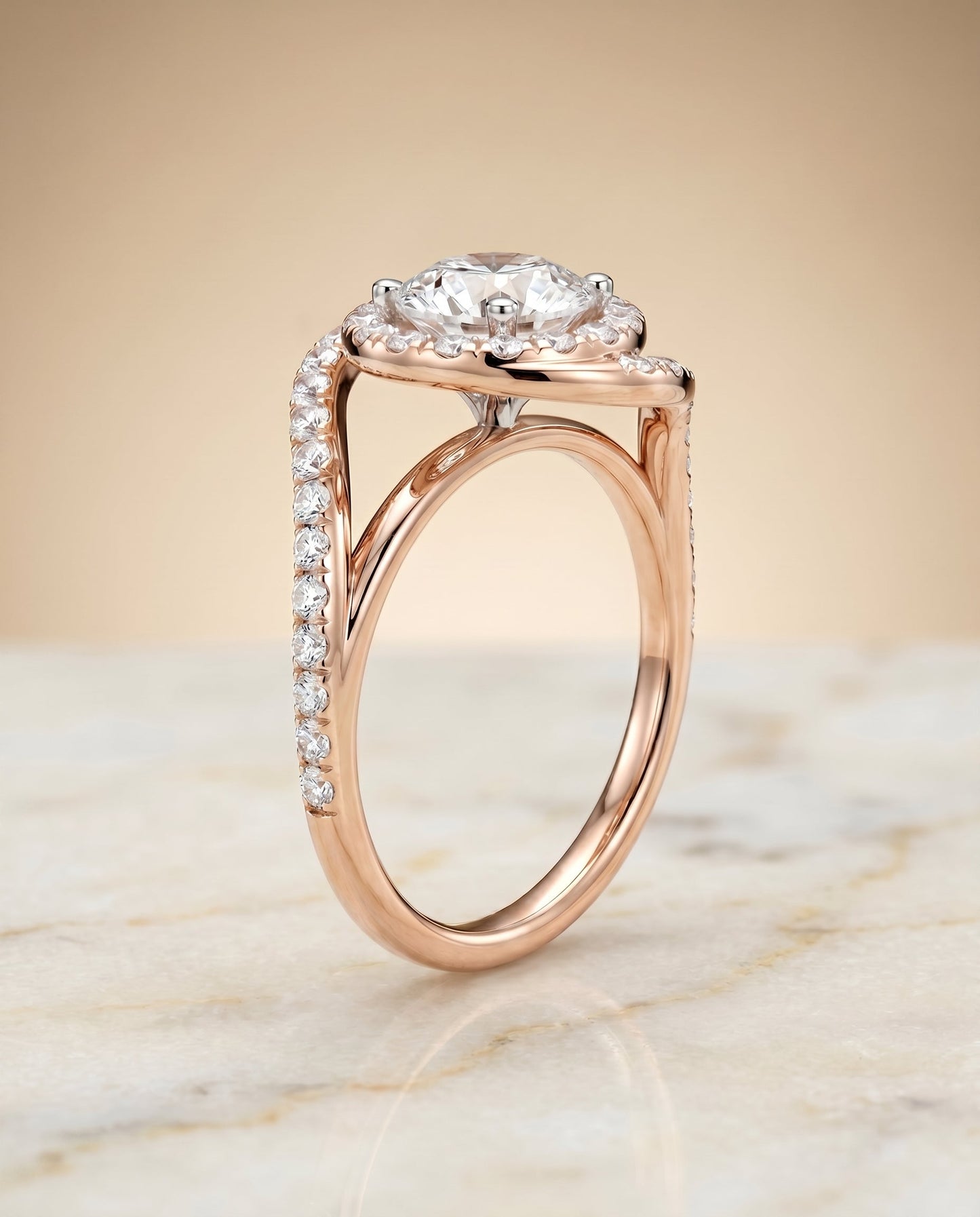 Ariana Select Swirl Twist Pave Halo in 14K Rose Gold – view 2