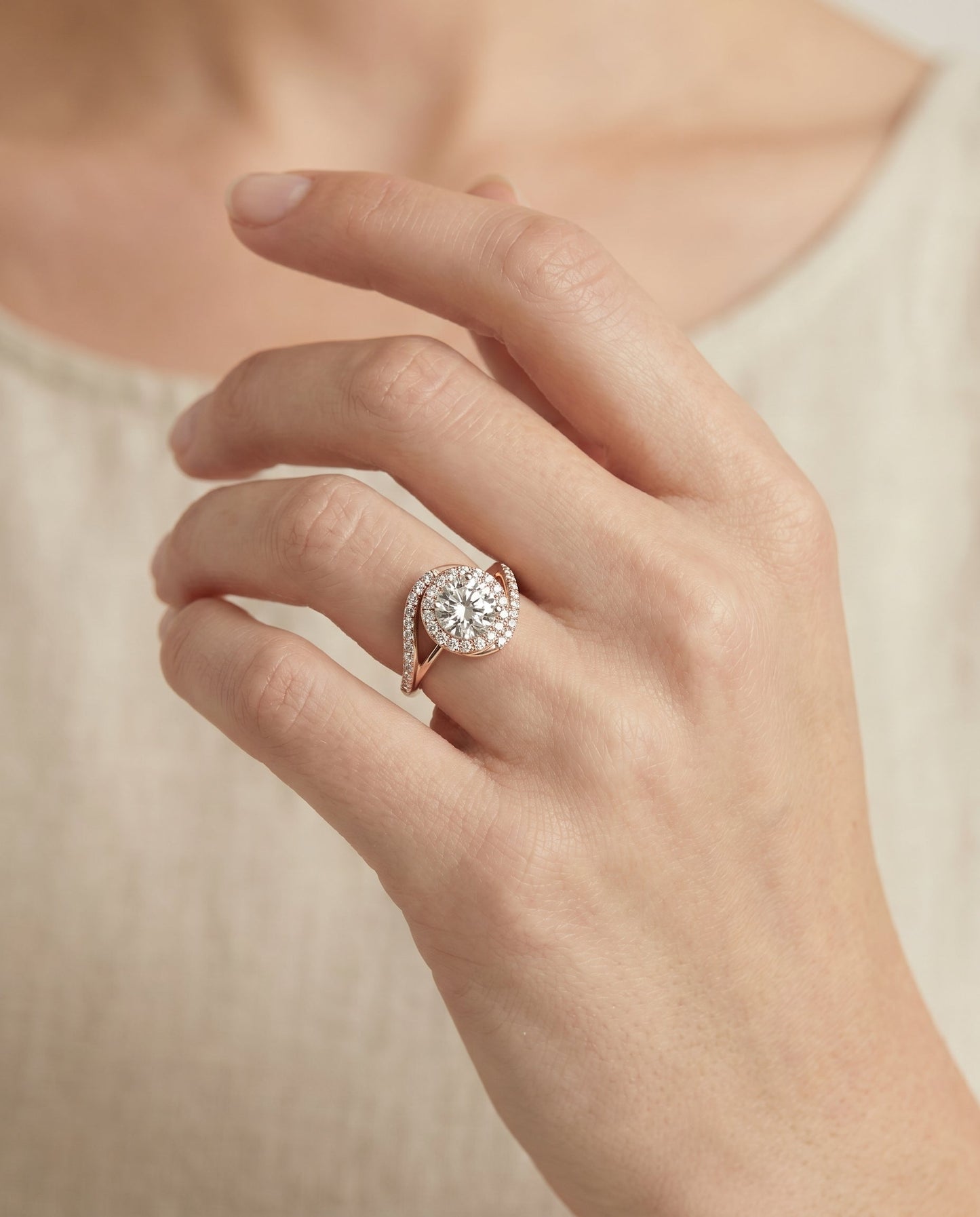 Ariana Select Swirl Twist Pave Halo in 14K Rose Gold – view 5