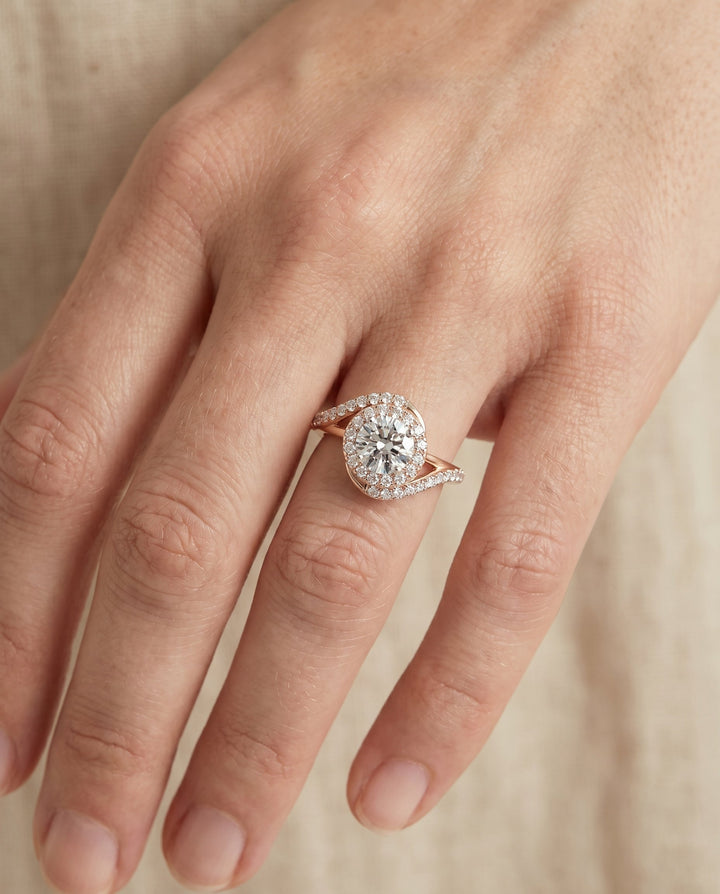 Ariana Select Swirl Twist Pave Halo in 14K Rose Gold – view 3