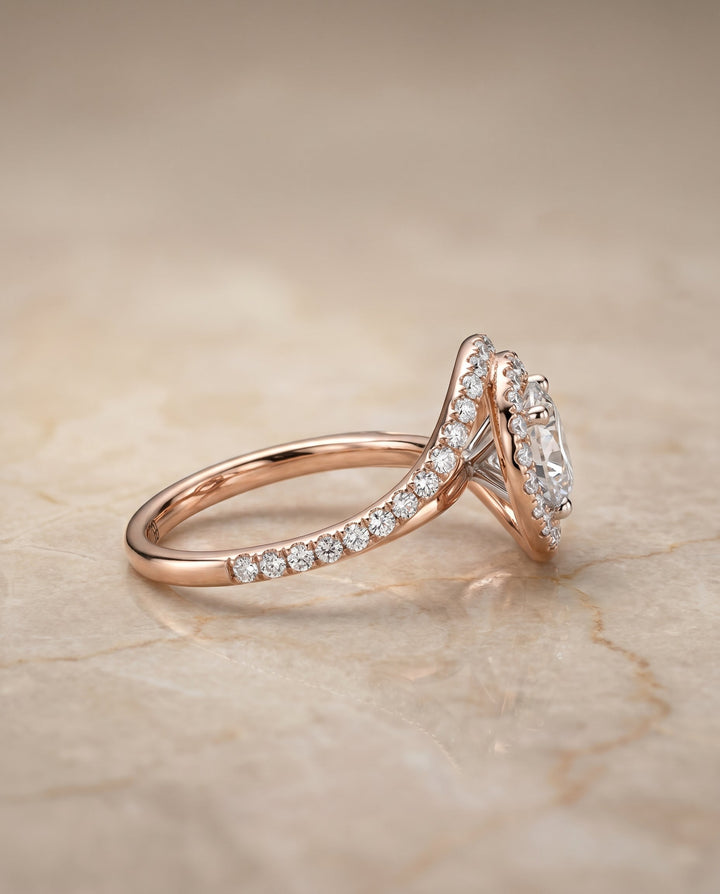 Ariana Select Swirl Twist Pave Halo in 14K Rose Gold – view 6