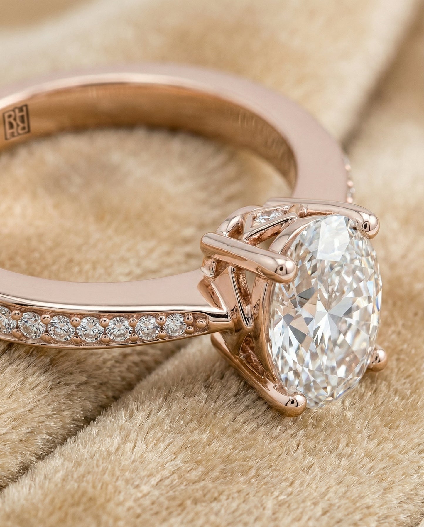 Carrie Select tapered pavé oval oval ring in 14K Rose Gold — detail — RockHer