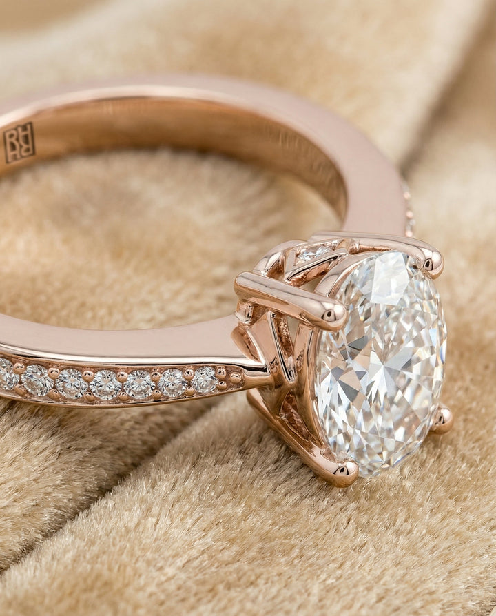 Carrie Select tapered pavé oval oval ring in 14K Rose Gold — detail — RockHer