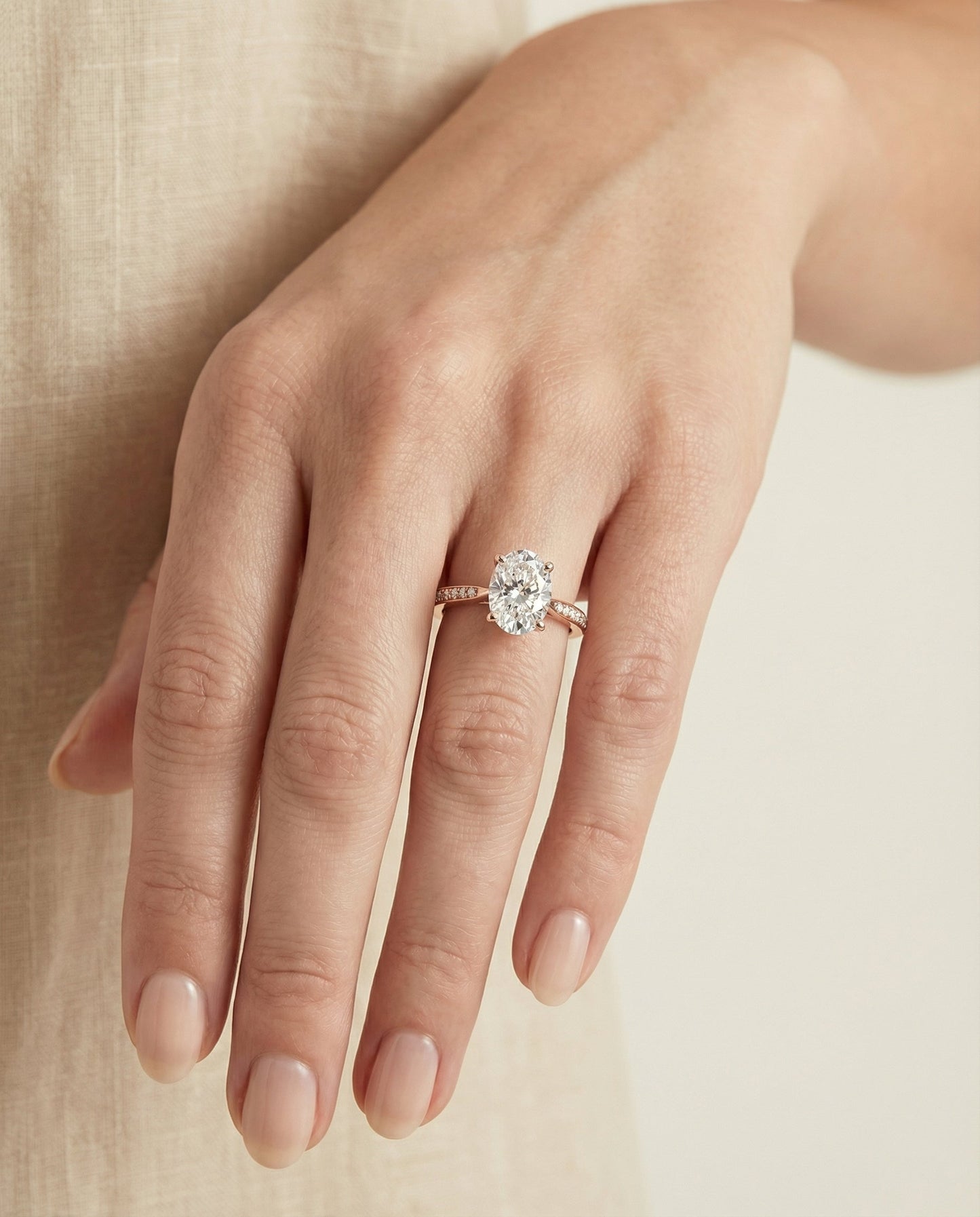 Carrie Select tapered pavé oval oval ring in 14K Rose Gold — front — RockHer