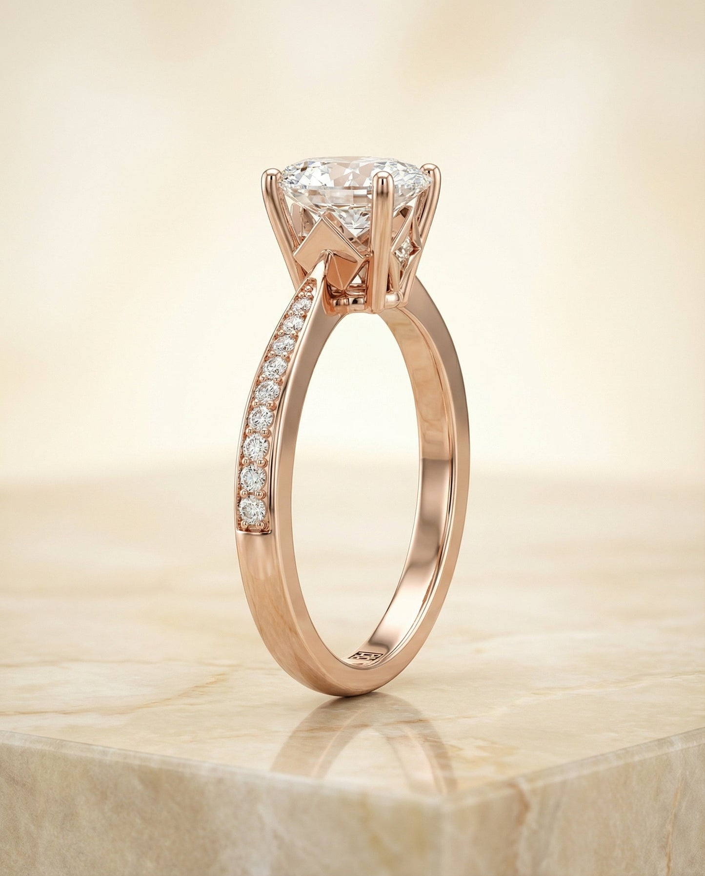 Tapered Pavé Oval, in 14K Rose Gold, pave setting – side profile | RockHer