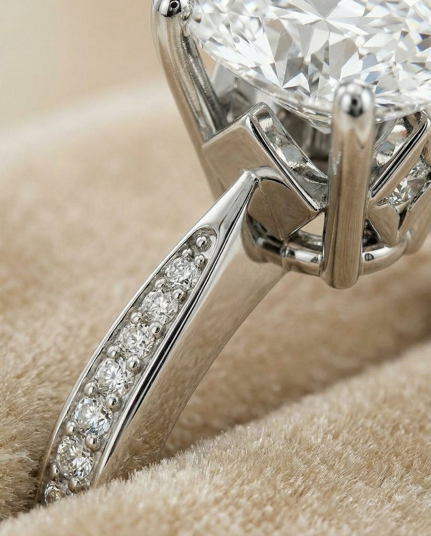 Tapered Pavé Oval, in 18K White Gold, pave setting – detail view | RockHer