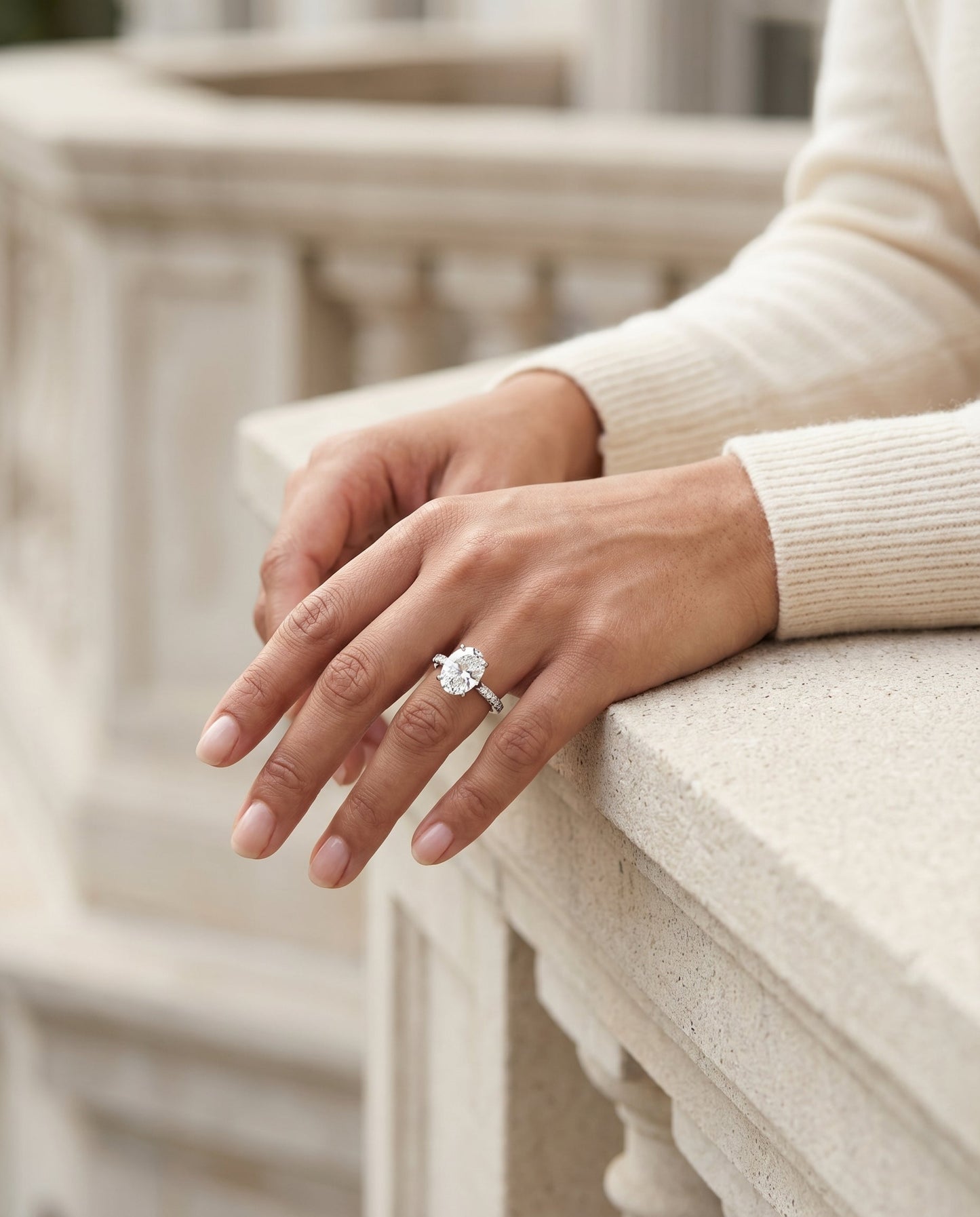 Carrie Select tapered pavé oval oval ring in 14K White Gold — lifestyle — RockHer