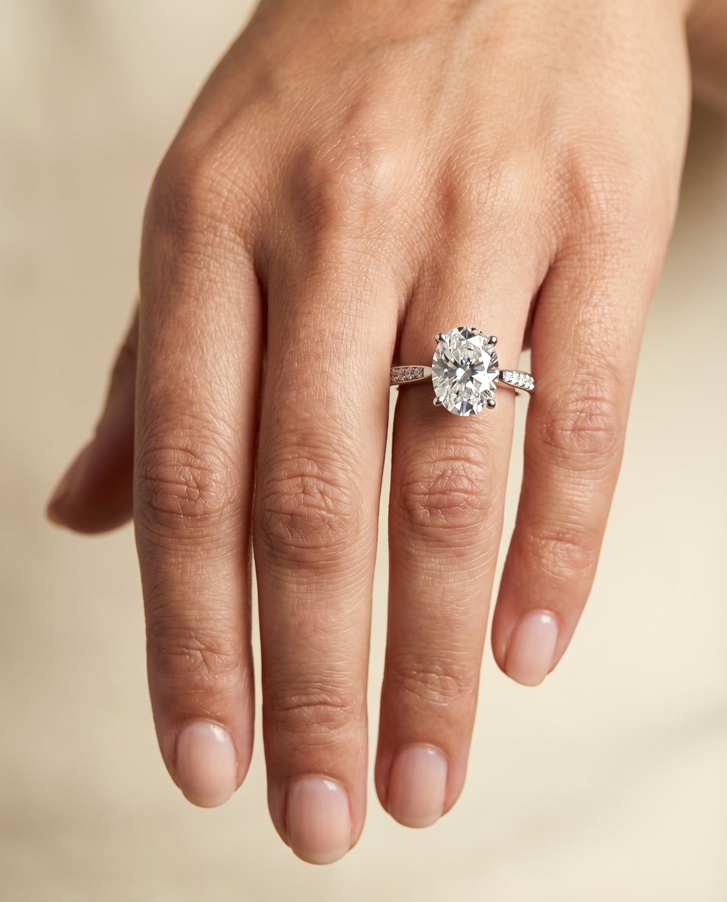Tapered Pavé Oval, in 18K White Gold, pave setting – lifestyle shot | RockHer