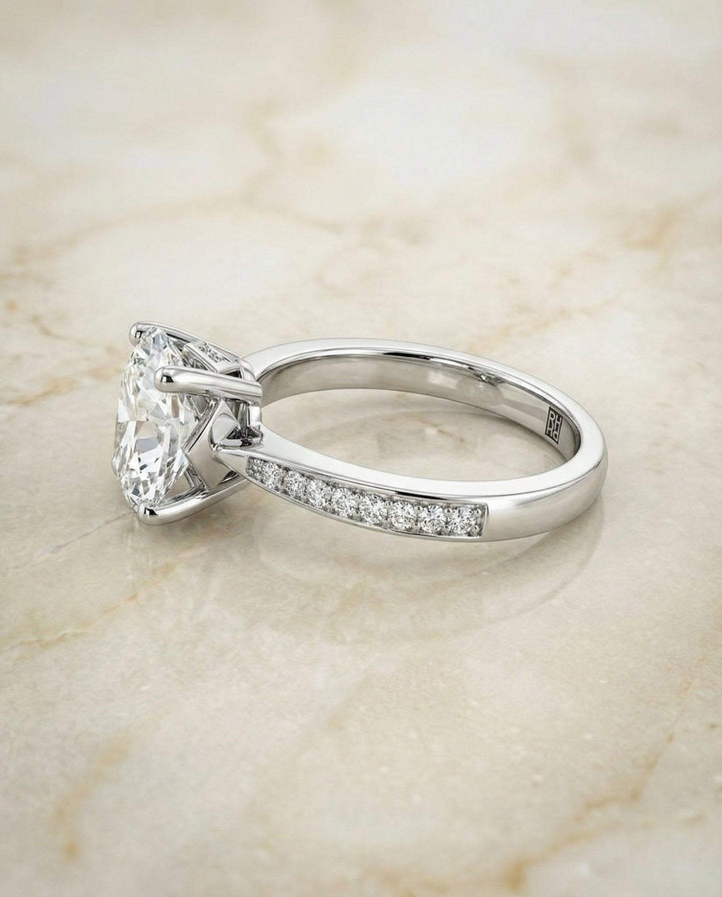 Tapered Pavé Oval, in 18K White Gold, pave setting – side profile | RockHer