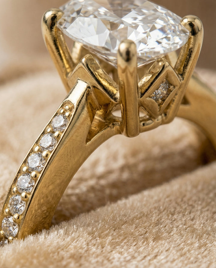 Tapered Pavé Oval, in 18K Yellow Gold, pave setting – detail view | RockHer