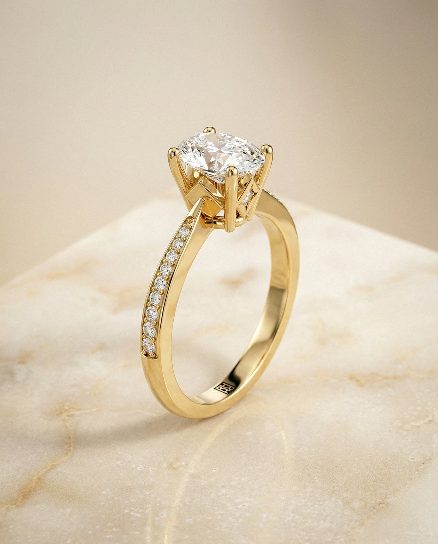 Carrie Select tapered pavé oval oval ring in 14K Yellow Gold — front — RockHer