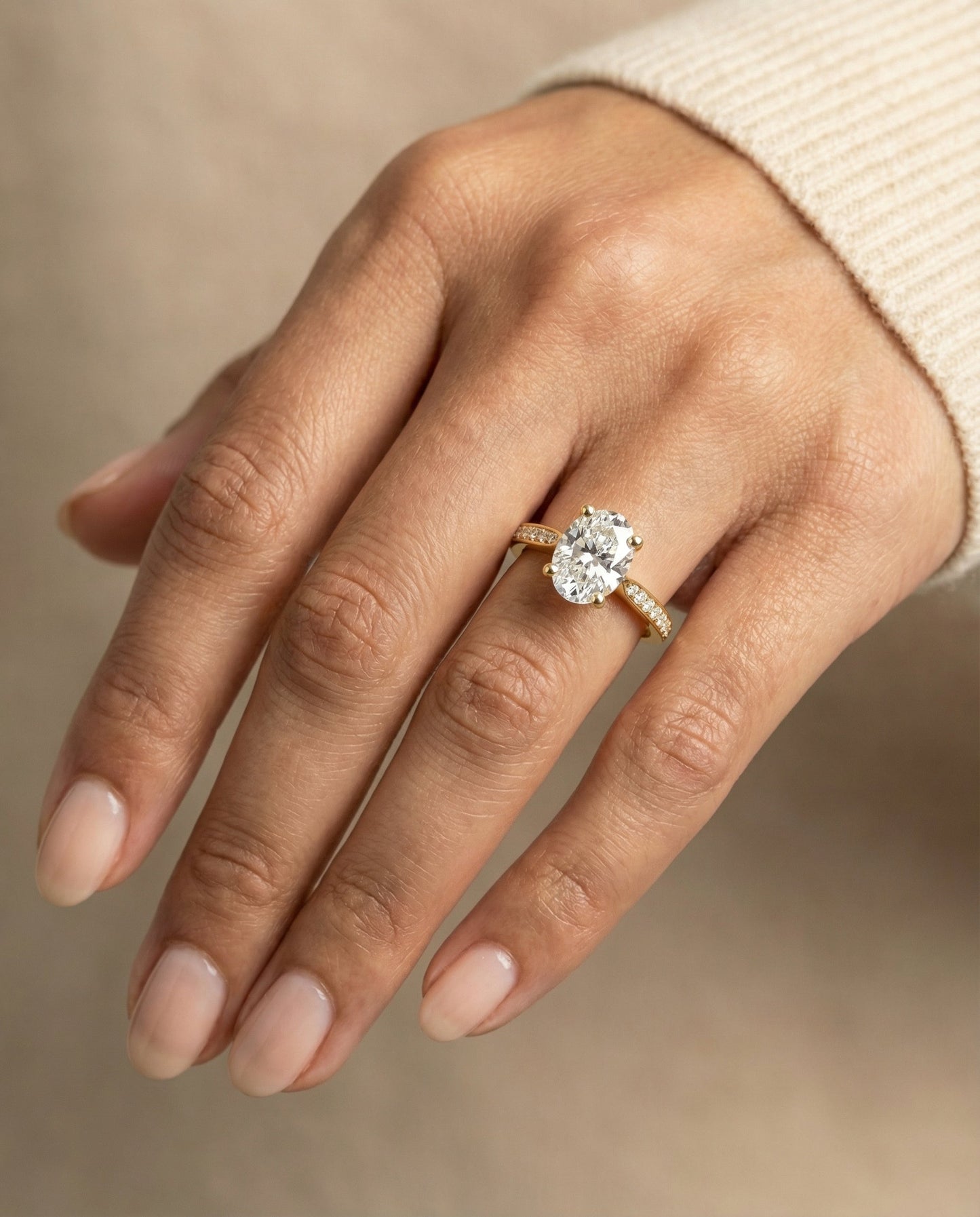 Carrie Select tapered pavé oval oval ring in 14K Yellow Gold — front — RockHer