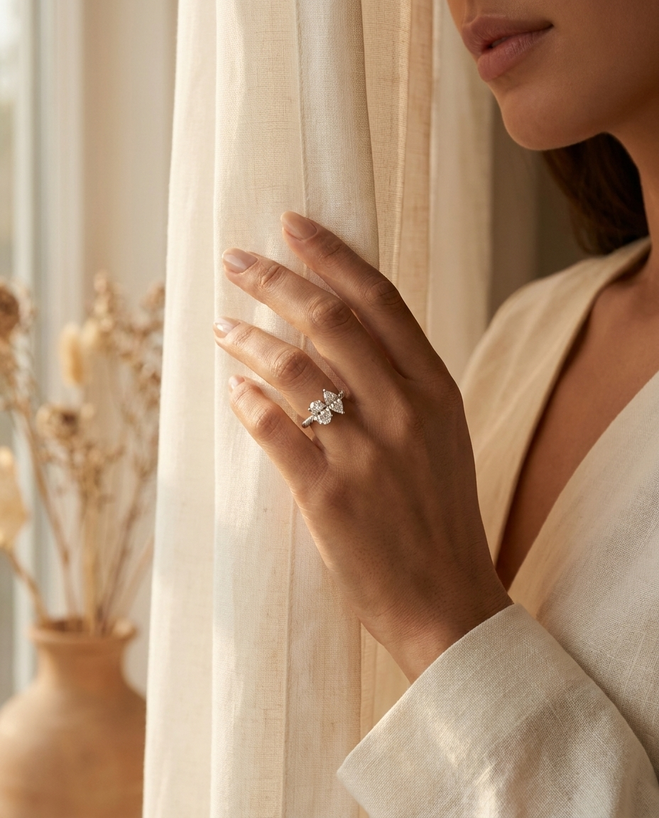 18K White Gold Taylor Select Toi et Moi Oval & Marquise Twisted Band Lab Diamond Engagement Ring - Lifestyle scene with hand model