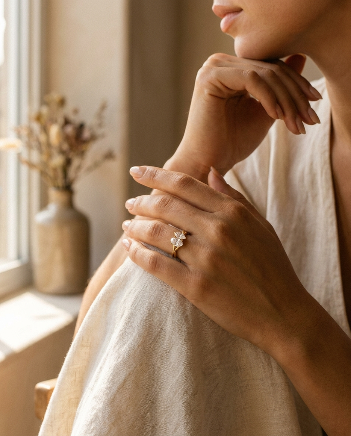 The Taylor — Toi et Moi Oval & Marquise Twisted Band - Lifestyle scene with hand model