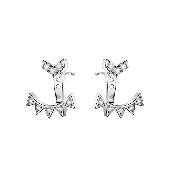 ROCKHER .925 เงินสเตอร์ลิง 'V' ประดับด้วยเพชรสังเคราะห์แบบปาเว่ ต่างหูเจ็คเก็ตเจาะรูปรับได้พร้อมตุ้มหูแบบหนีบรูปตัว V ที่เข้าชุดกัน