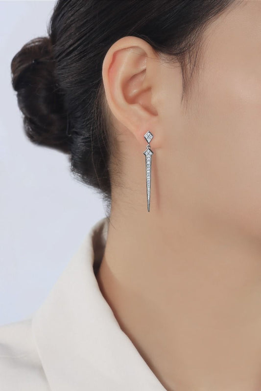 ROCKHER ต่างหูห้อยแบบเคลื่อนที่ประดับด้วยเพชรสวิสสเตอริงเงินแท้ .925 สไตล์ฝรั่งเศสแบบปาเว่