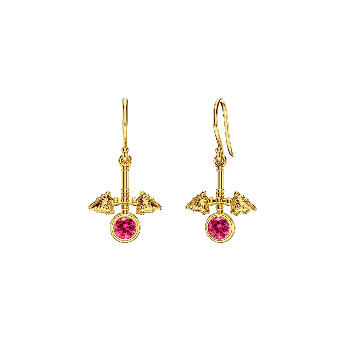 ROCKHER .925 เงินสเตอร์ลิง เบเซิล 2CTW ไพลินสีชมพูสังเคราะห์ คิวบิก ซิริโคนิอา ต่างหูห้อยปีกนางฟ้า