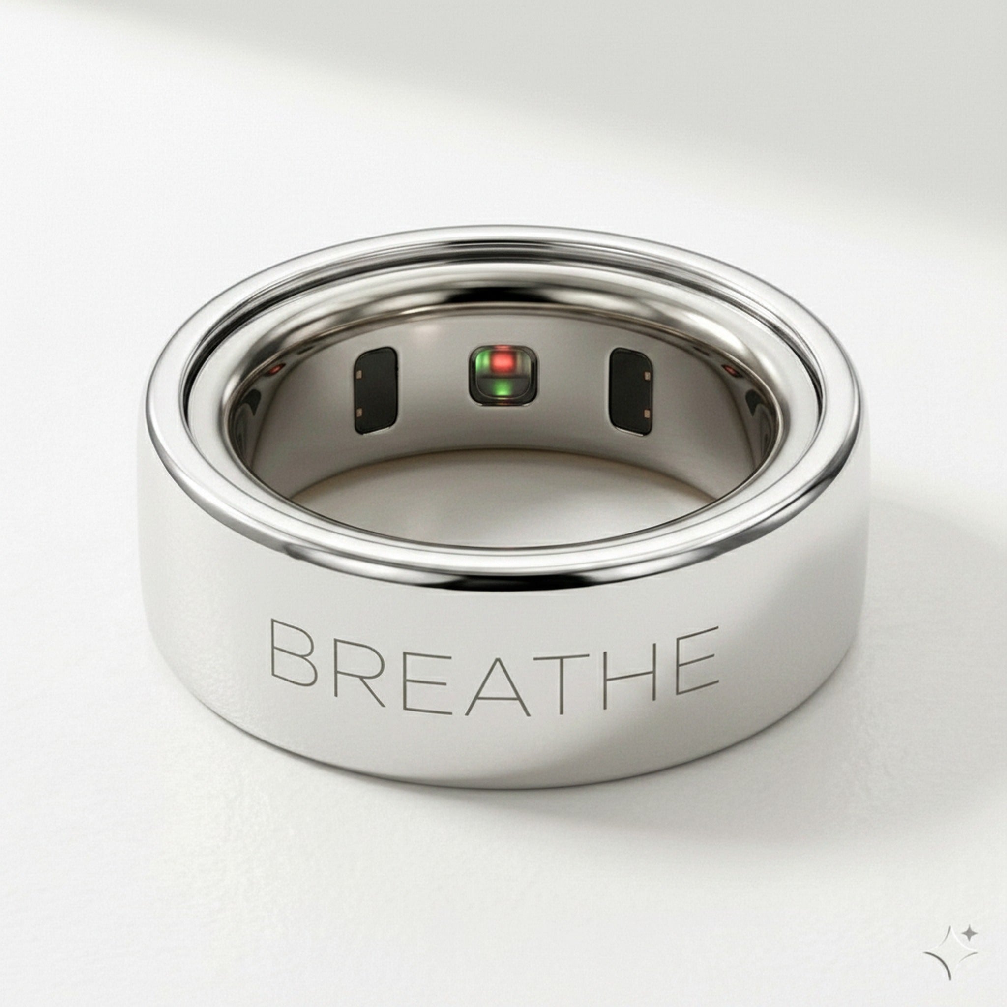 BREATHE laser engraved 14K White Gold Oura Ring cover