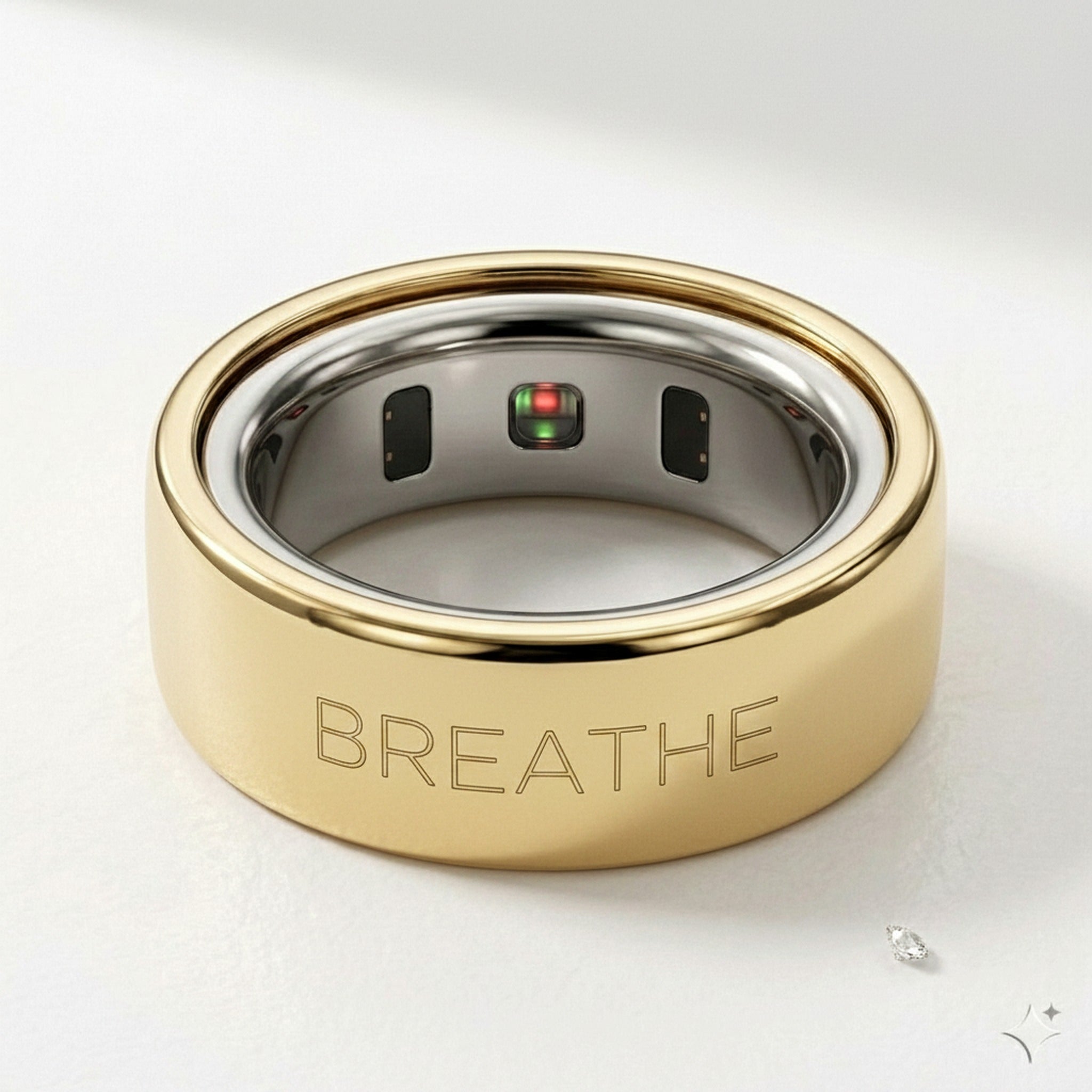 BREATHE laser engraved 14K Yellow Gold Oura Ring cover