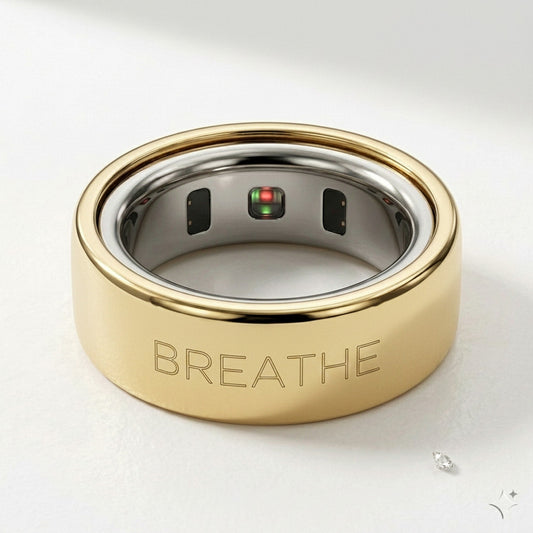 BREATHE laser engraved 14K Yellow Gold Oura Ring cover