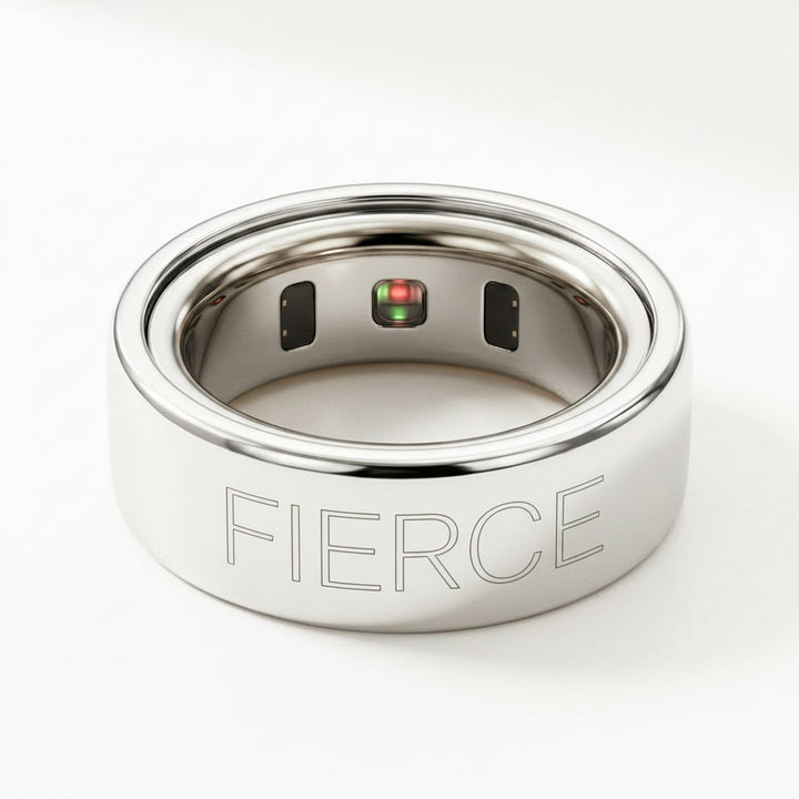 FIERCE laser engraved 14K White Gold Oura Ring cover