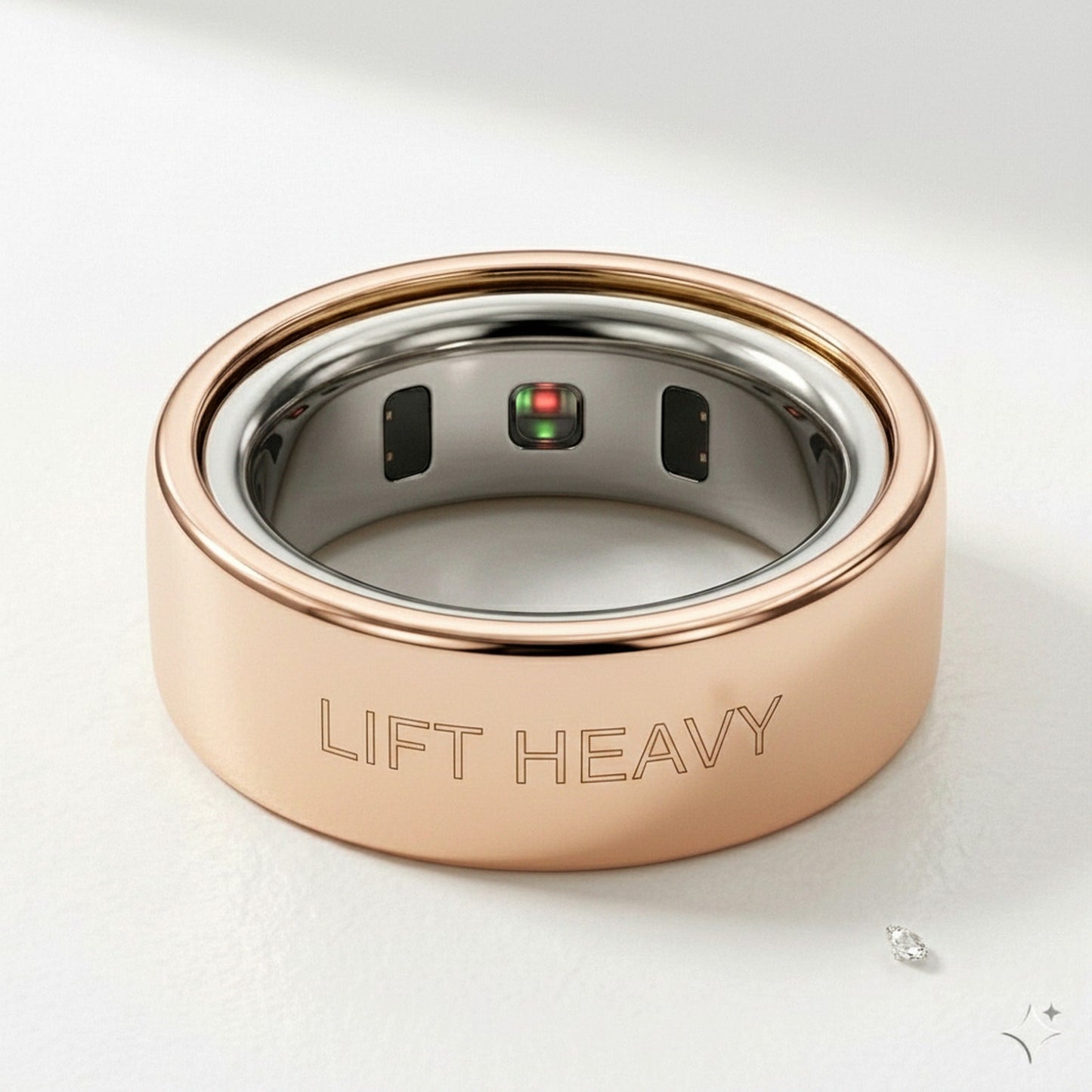 LIFT HEAVY laser engraved 14K Rose Gold Oura Ring cover