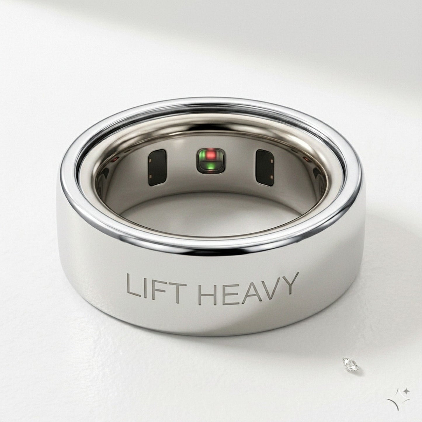 LIFT HEAVY laser engraved 14K White Gold Oura Ring cover