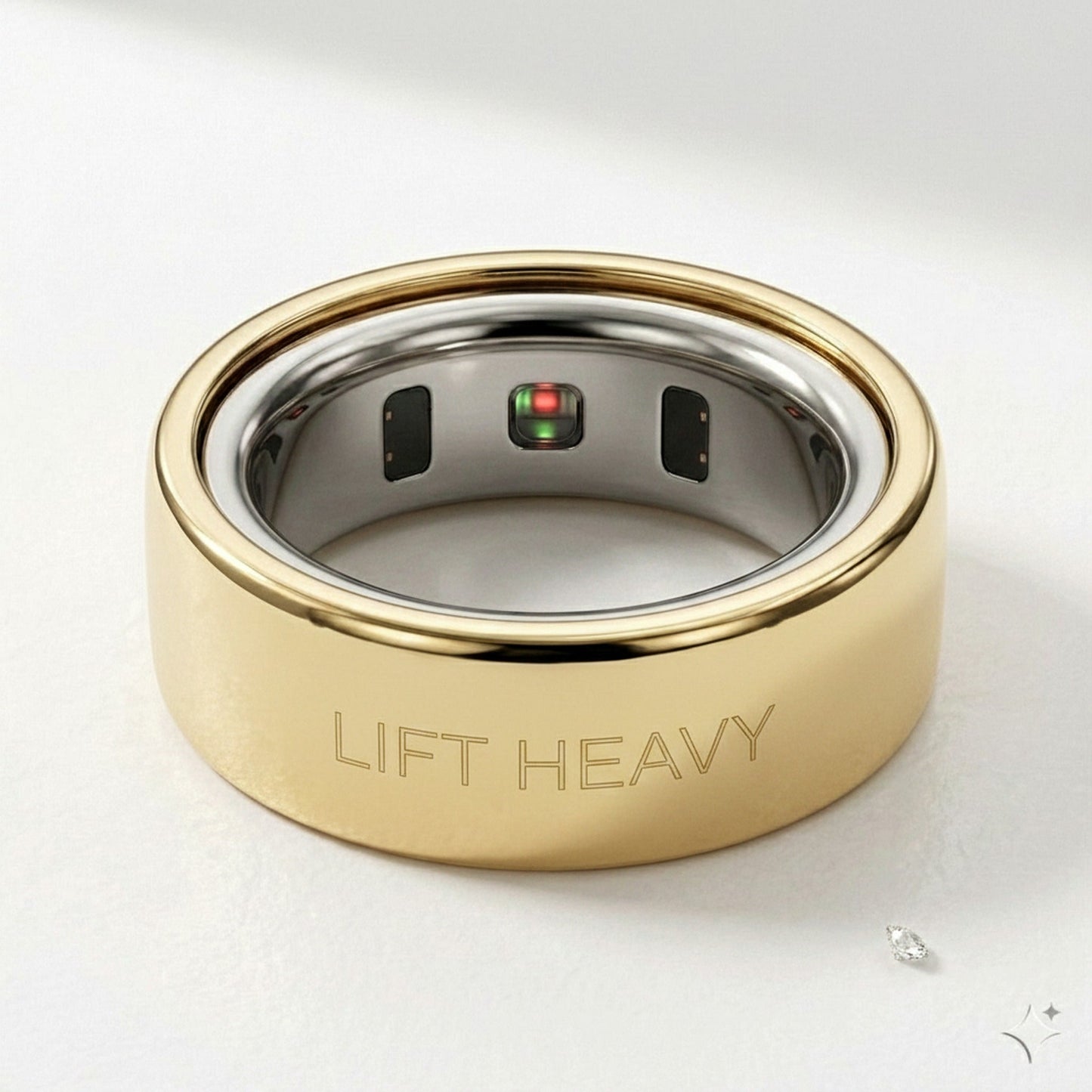 LIFT HEAVY laser engraved 14K Yellow Gold Oura Ring cover