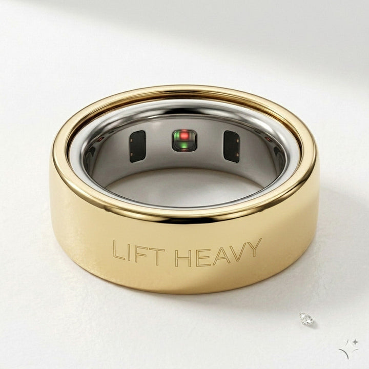 LIFT HEAVY laser engraved 14K Yellow Gold Oura Ring cover