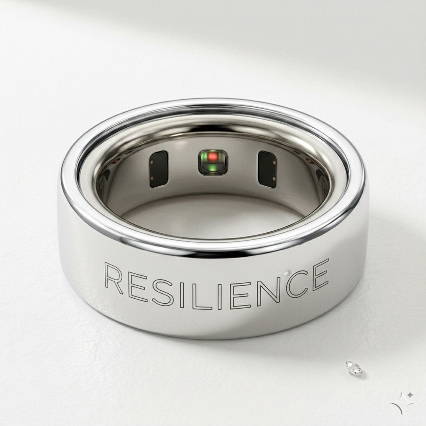 RESILIENCE laser engraved 14K White Gold Oura Ring cover