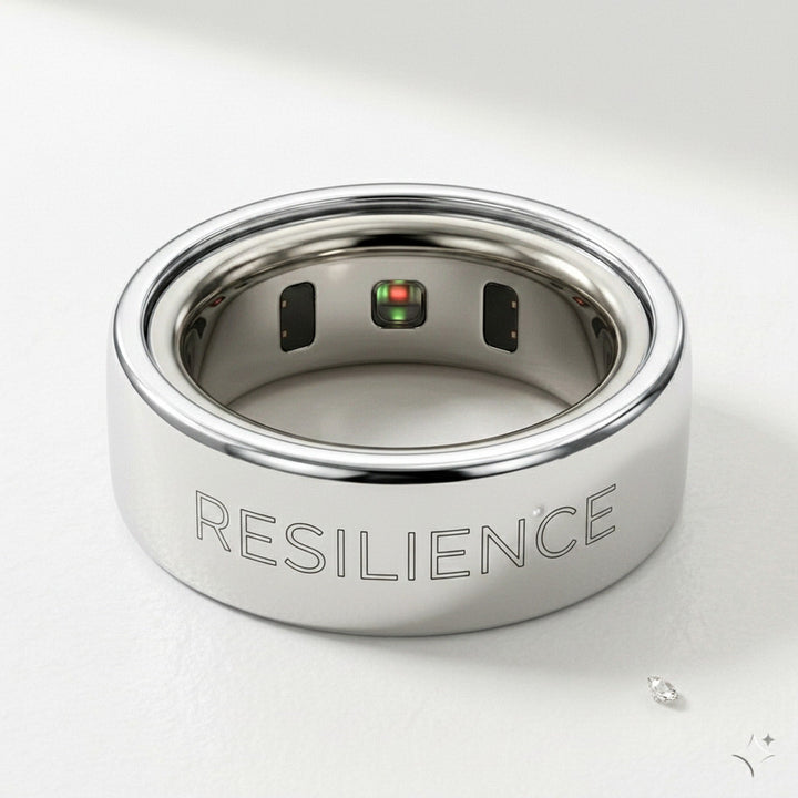 RESILIENCE laser engraved 14K White Gold Oura Ring cover