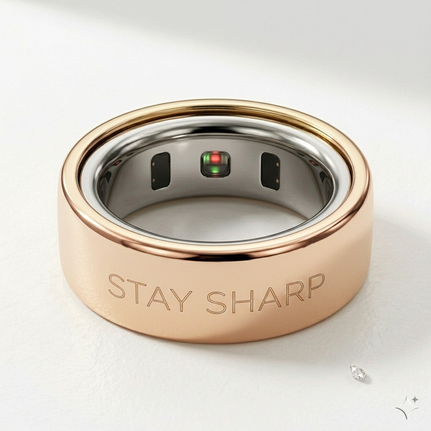 STAY SHARP laser engraved 14K Rose Gold Oura Ring cover