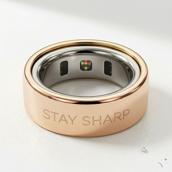 STAY SHARP laser engraved 14K Rose Gold Oura Ring cover