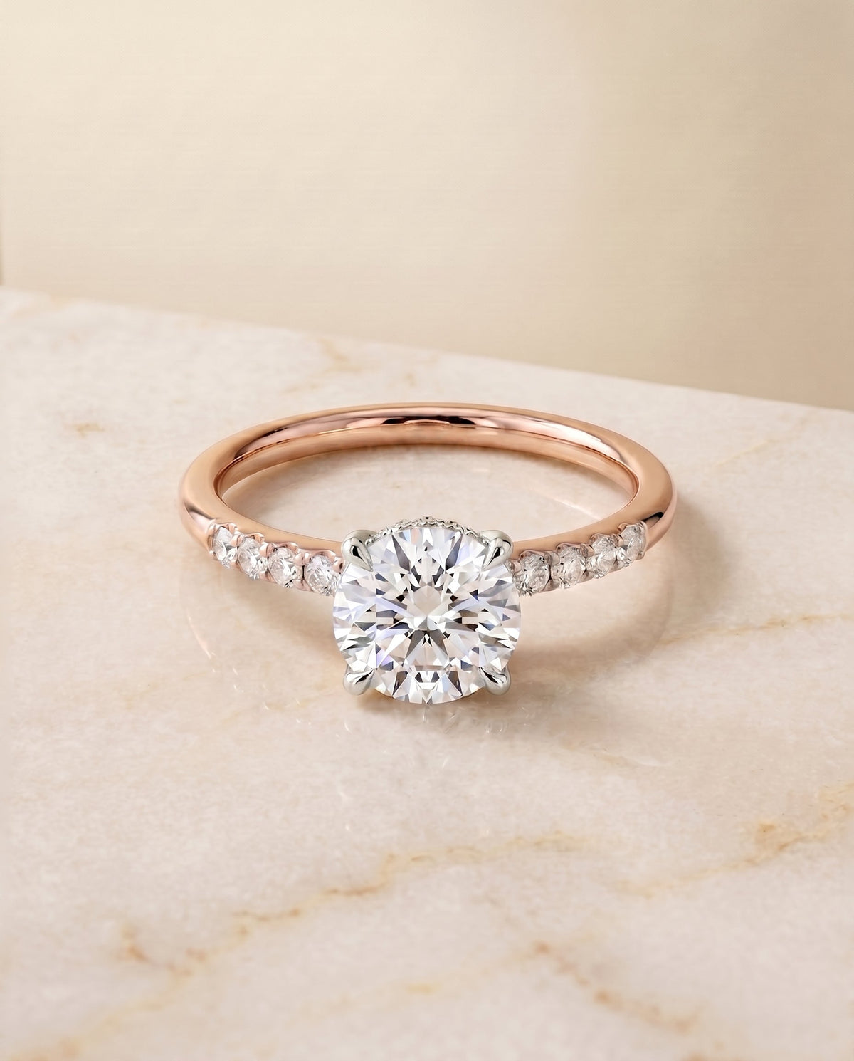 ตัวเรือนแหวนหมั้นเพชร Abbey ทรงกลม ทองคำชมพู 14K จาก RockHer