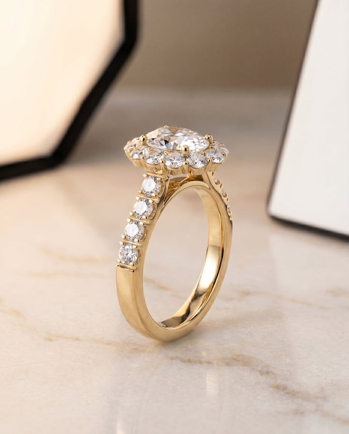Alannah Select Luxe French Pave Halo Oval in 18K Yellow Gold – view 2