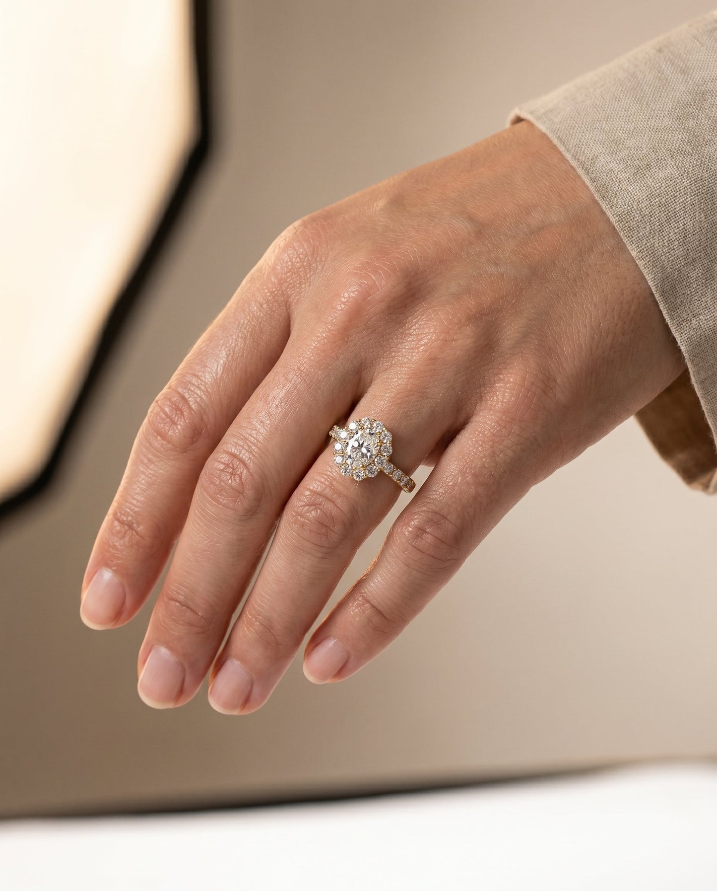 Alannah Select Luxe French Pave Halo Oval in 14K Yellow Gold – view 3