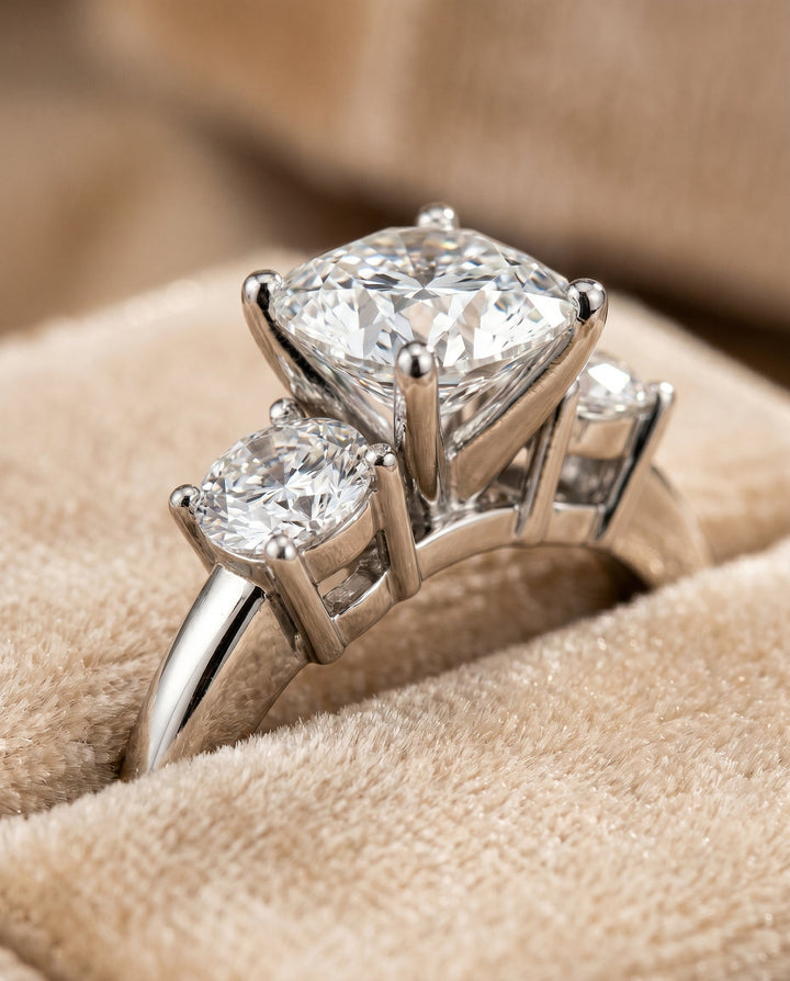 Anita Select Classic Three Stone Cushion Solitaire in 18K White Gold – view 4